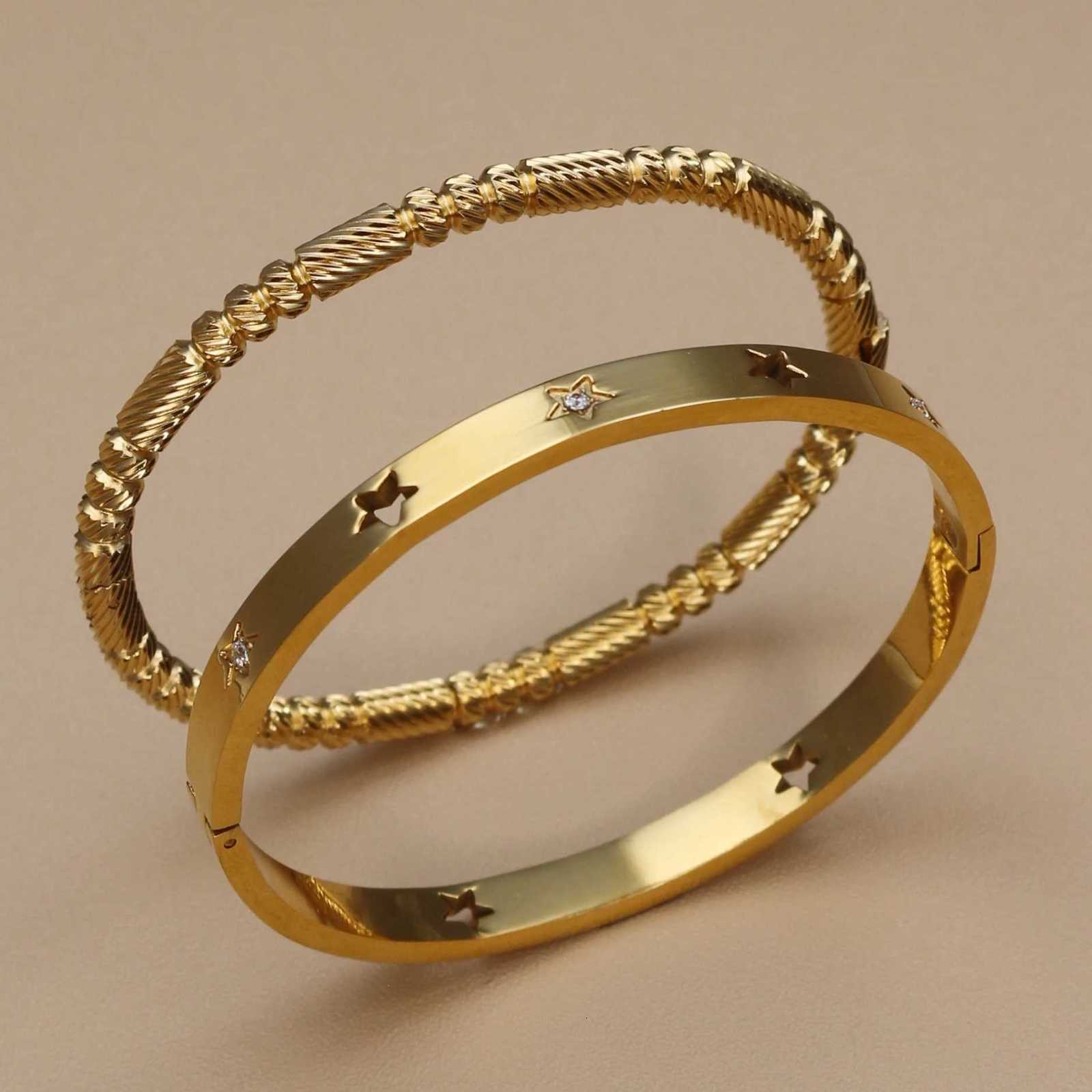 XCB-017 Fashion Stacking StainlESS Steel Crystal Charm Gold Color Womens Bangle Party Gift M251217