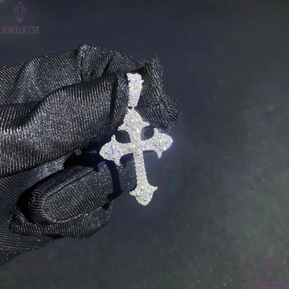 Ready to Ship Hip Hop Moissanite Jewelry Charm Pendants 925 Silver Iced Out VVS Moissanite Diamond Jewelry Cross Pendant