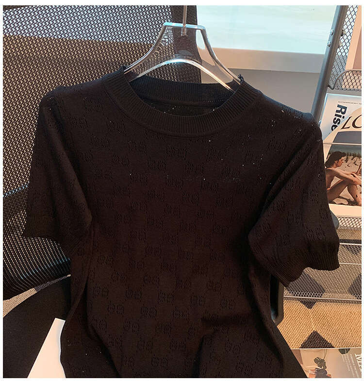 Ice Silk Base Layer Knitted Top Women's Round Neck Loose Thin Summer New Fashion French Design Ladies T-Shirt Sweater Vest