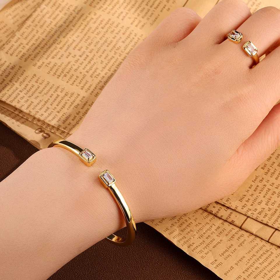 ZAKOL Classic 2pcs Jewelry Set Two Square-shaped Open Ring s Fashion Wedding Party Daily Jewelry for Women M251217