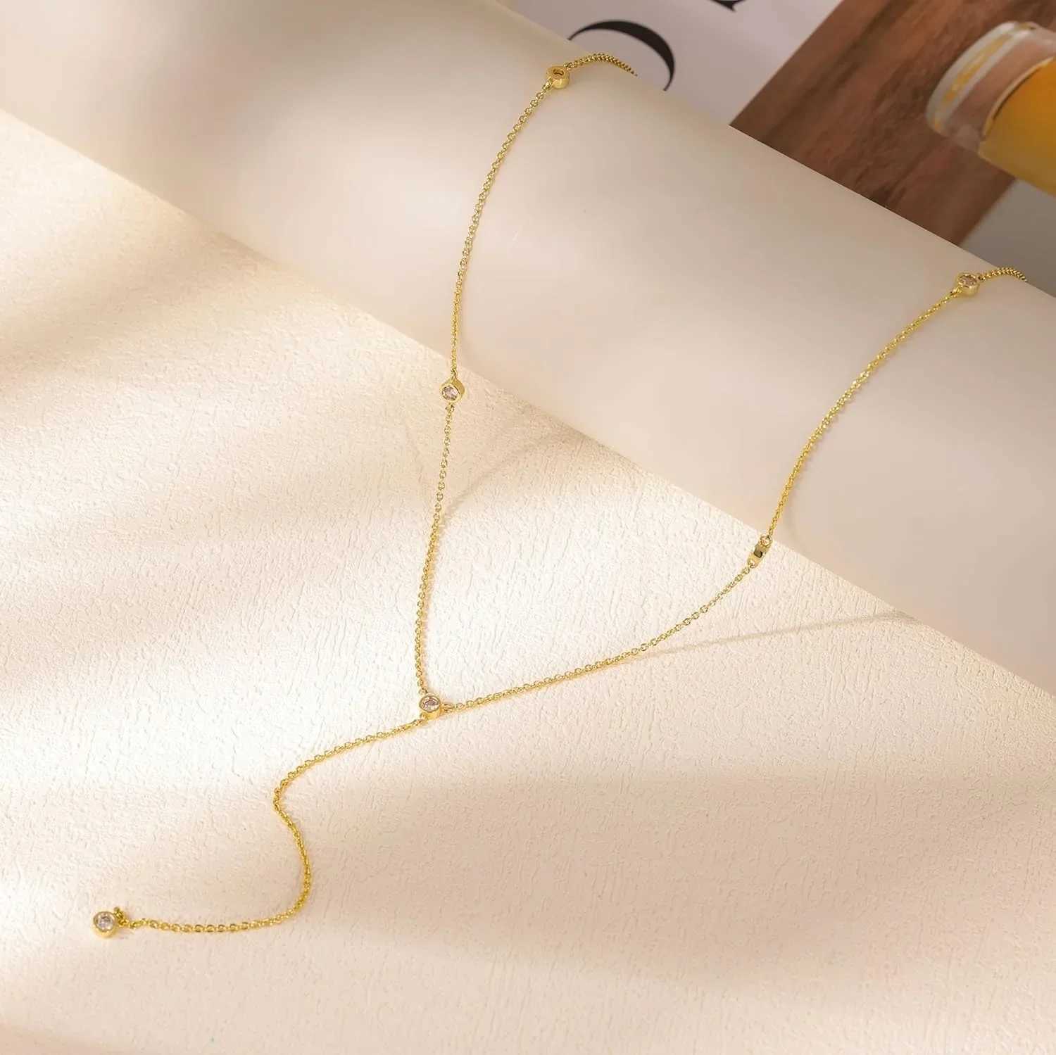 Gold Plated CZ Lariat Necklace for Women Boho Fashion Jewelry Women Silver Plated Necklace for Women Dainty Gold Necklaces G251217