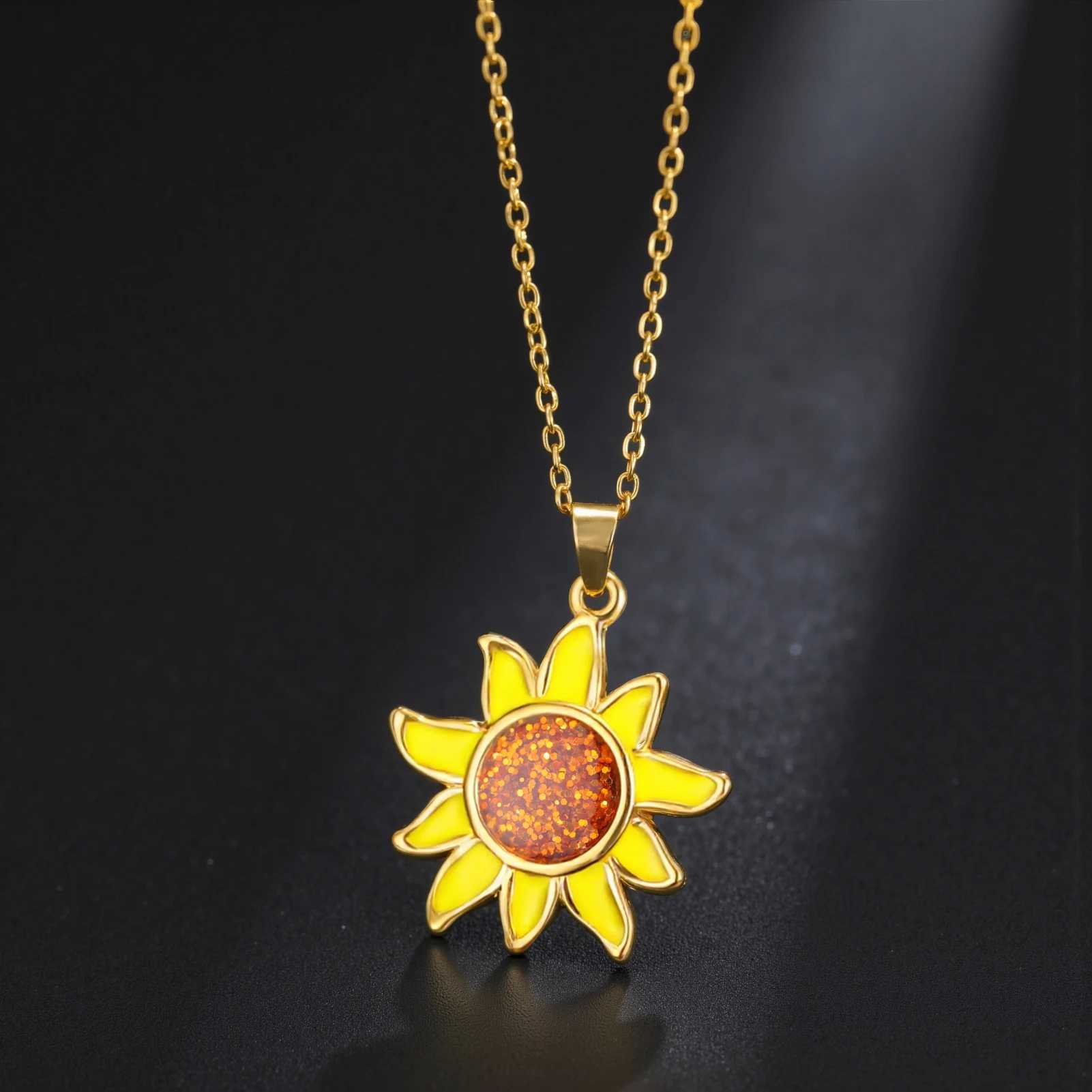 Teamer Enamel Sunflower Pendant Necklace Gold Color Stainless Steel For Women Fashion Plant Floral Amulet Jewelry Gift 2025 New G251217