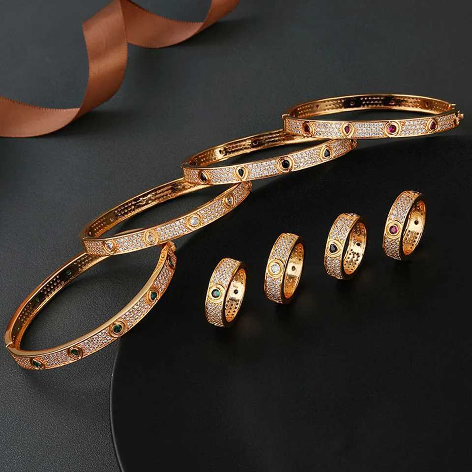 Zlxgirl Jewelry Classic Heart Shape CZ Zircon Women Bangle With Ring Jewelry set of Bridal Gift African Beads Sets M251217