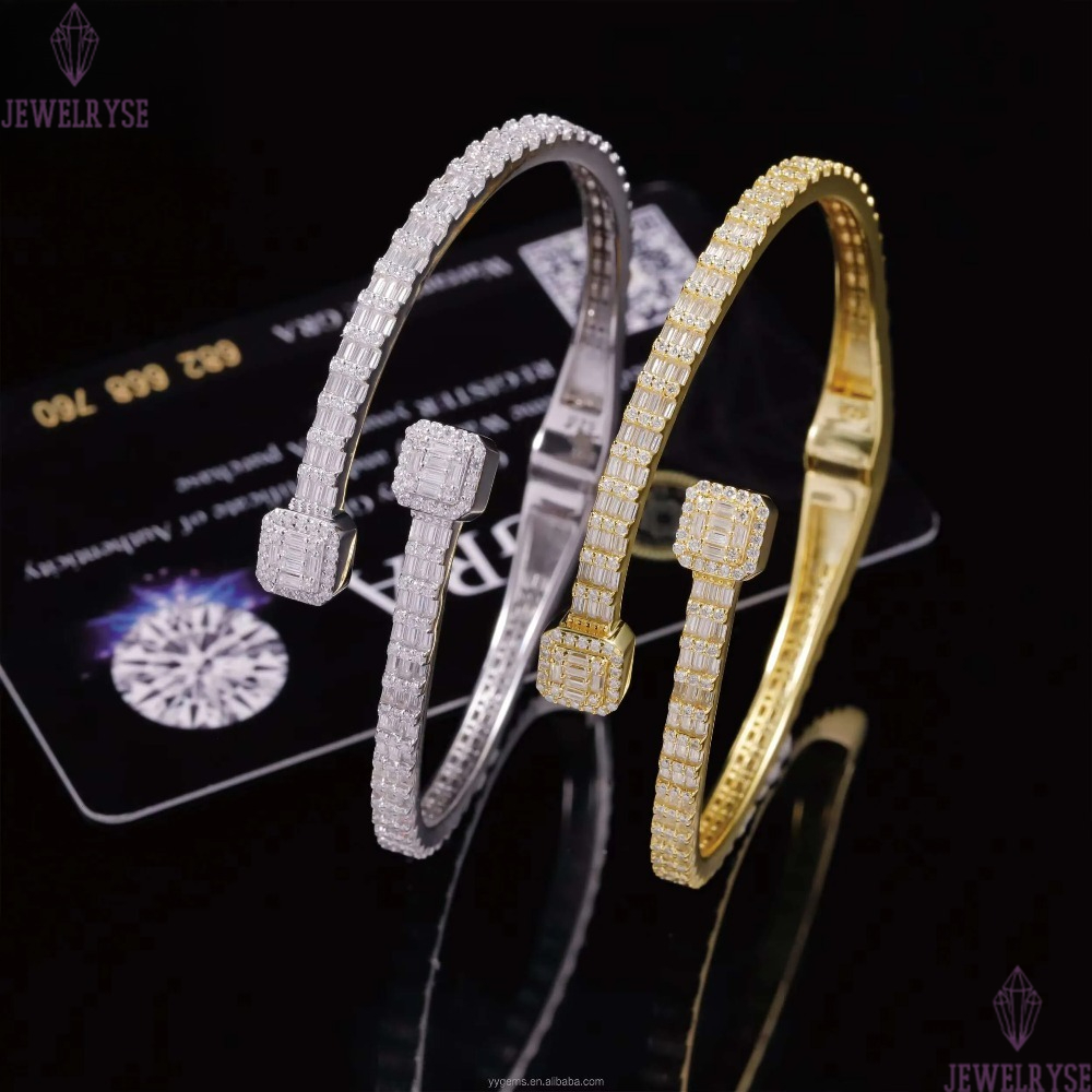 New Arrival Fashion Design S925 Silver 18k Gold Plated VVS Moissanite Baguette Diamond Cuban Link Bracelet with GRA Certificate