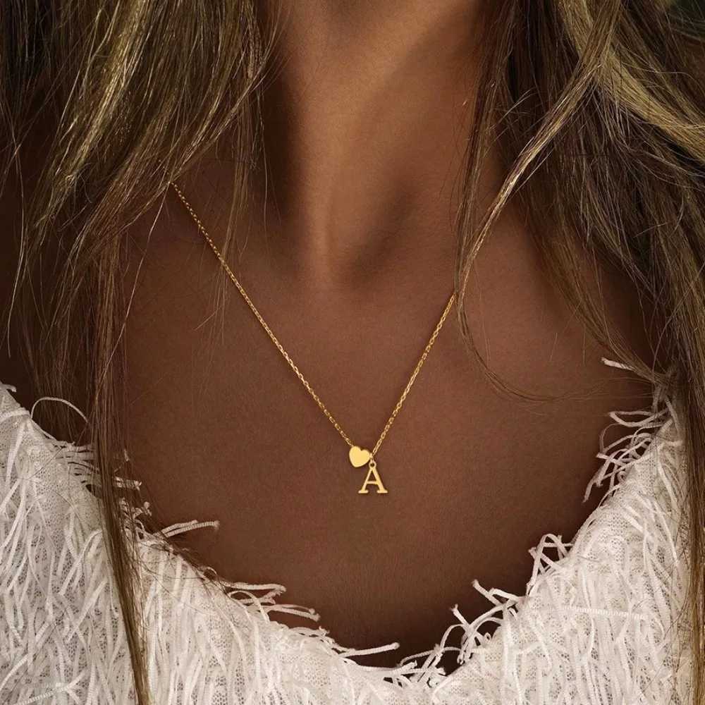 Classic Heart Letter Necklace for Women Gold Plated Stainless Steel Initial Heart Chain Necklace For Women Valentines Gifts G251217