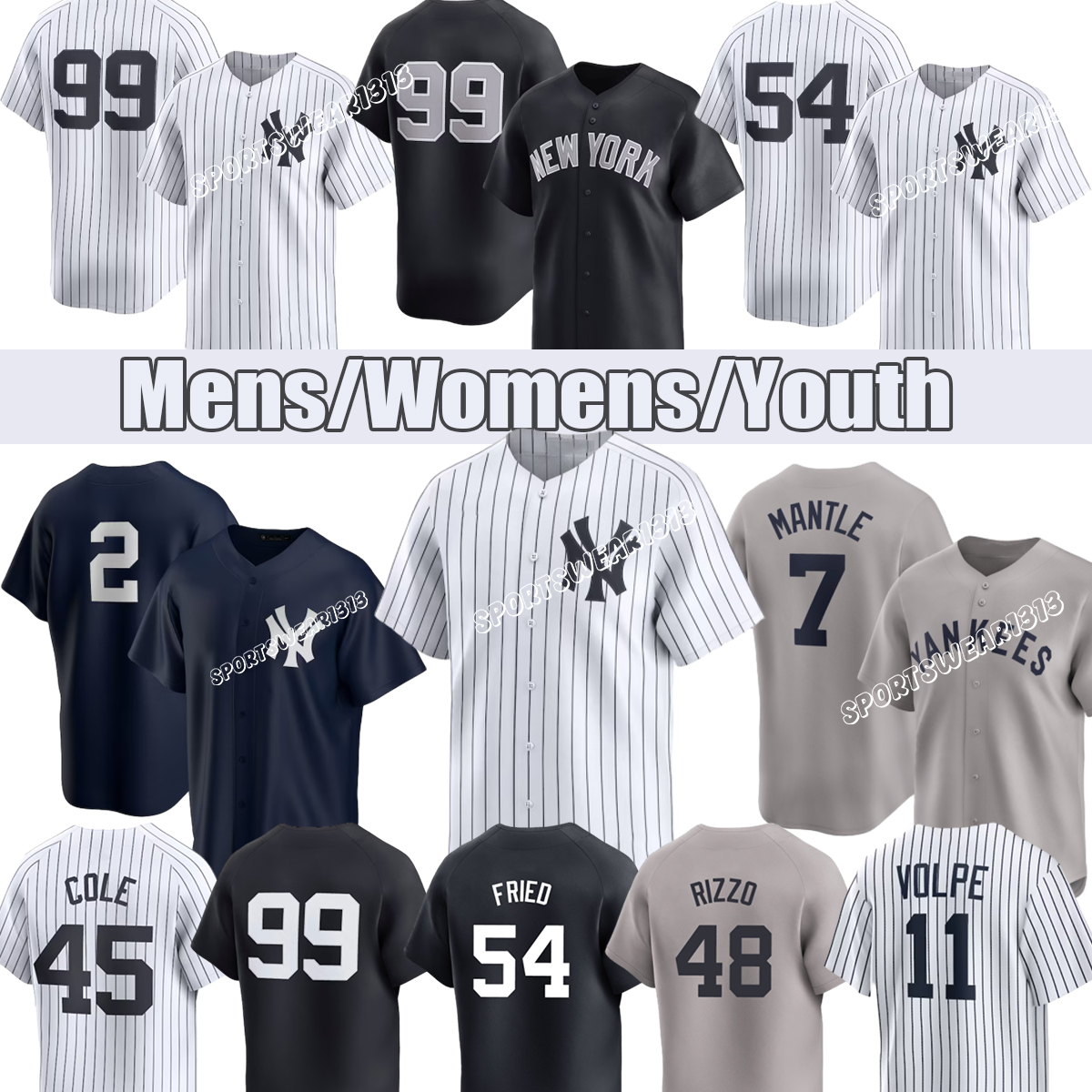 NY Yankees Jerseys #99 Judge Jersey #13 chisholm Jr Jersey #45 Cole #11 Volpe #48 Rizzo #27 Stanton #38 Williams #35 Bellinger #12 Grisham Baseball Jerseys