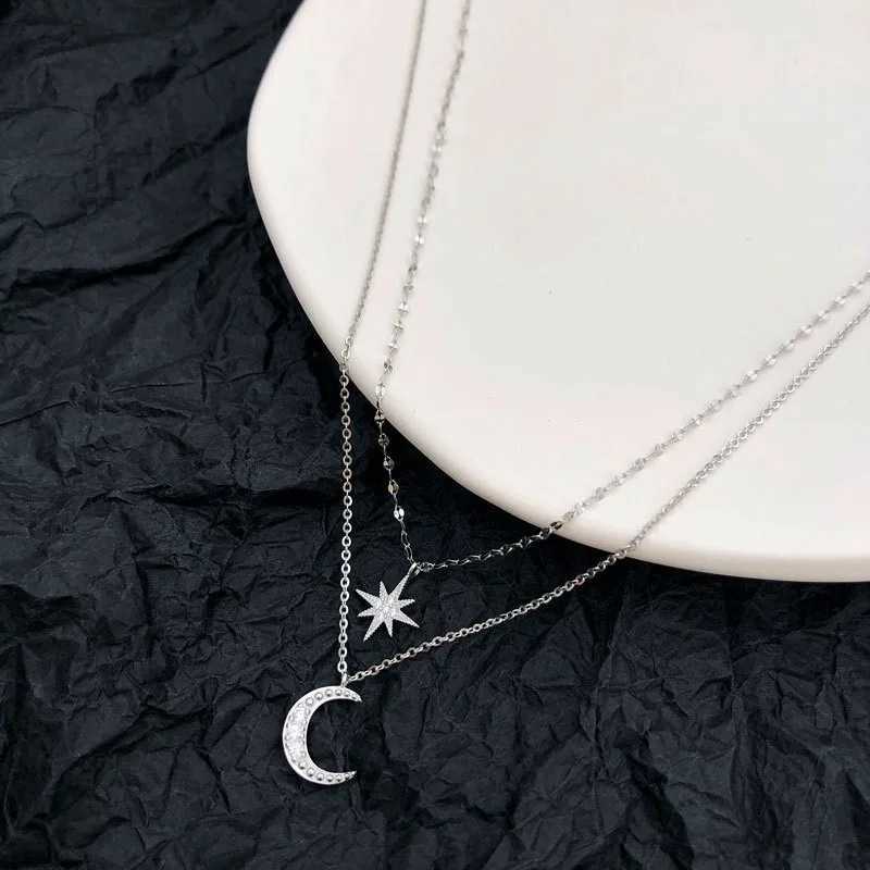 Necklace for Women Double Layer Zircon star Moon Pendant Necklace DelicateChain Charm Elegant Fashion Jewelry Gifts G251217
