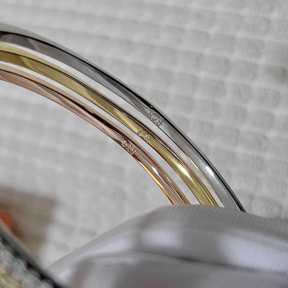 New Brand Pure 925 Sterling Silver Jewelry For Women Rose Gold Bangle Diamond Bangle Wedding Jewelry Around Rivet Bangle Jewelry M251217