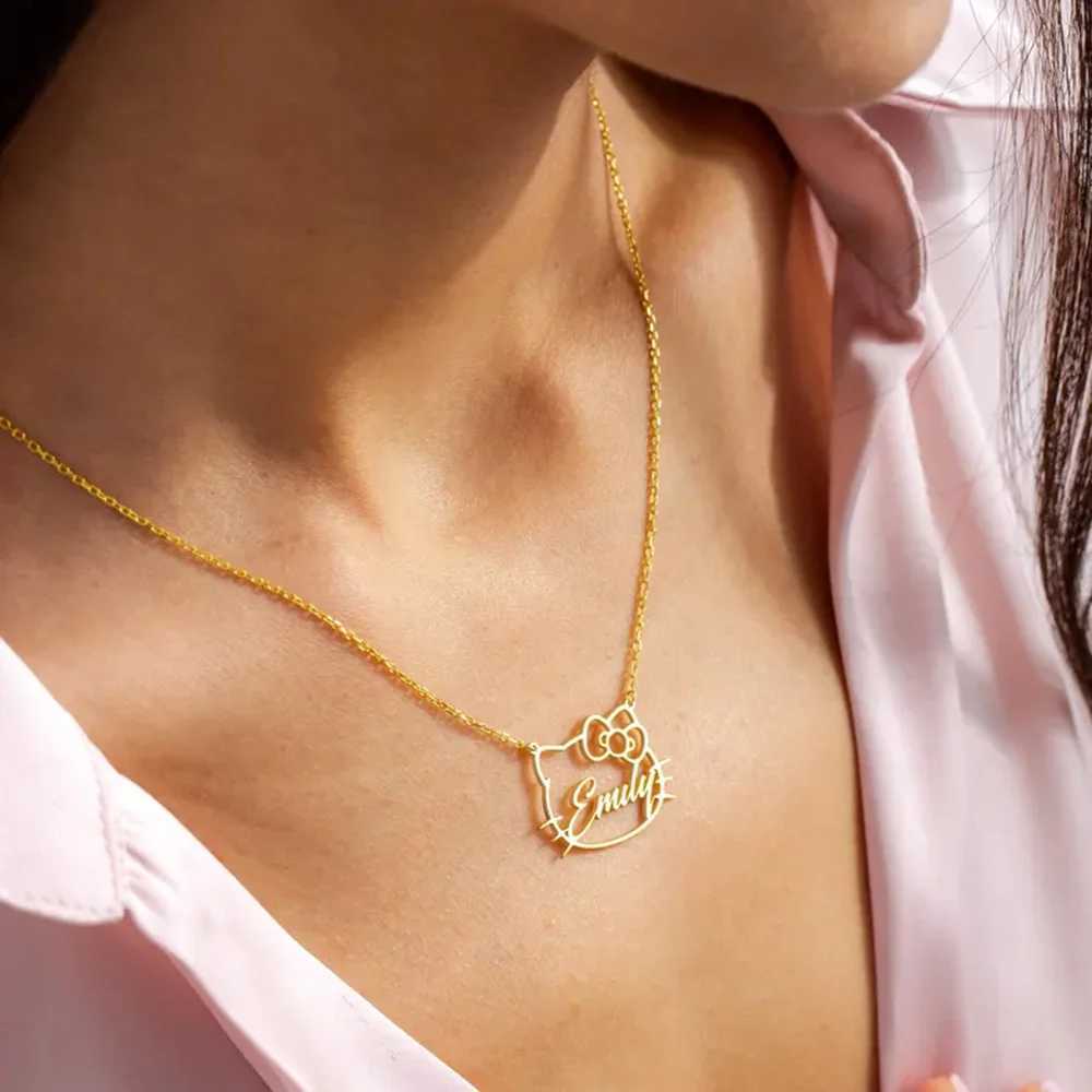 Personalized Name Necklace Custom Cute cat Pendant Stainless Steel Necklace Pet Cat Lovers Jewelry Birthday Gift for Her G251217