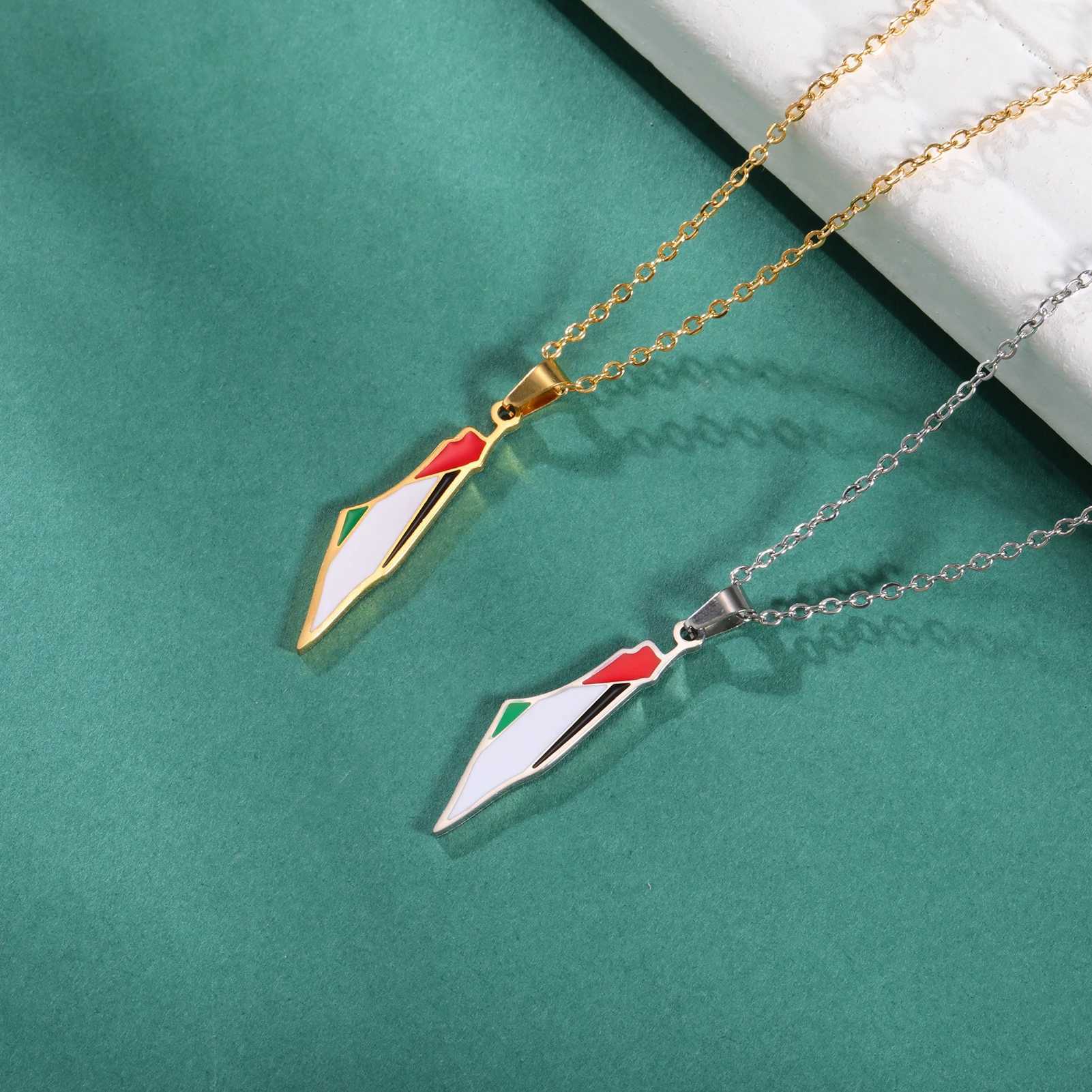 Lucktune Palestine Flag Map Enamel Pendant Necklace for Women Men Stainless Steel Map Geography Chain Necklace Jewelry Gift New G251217