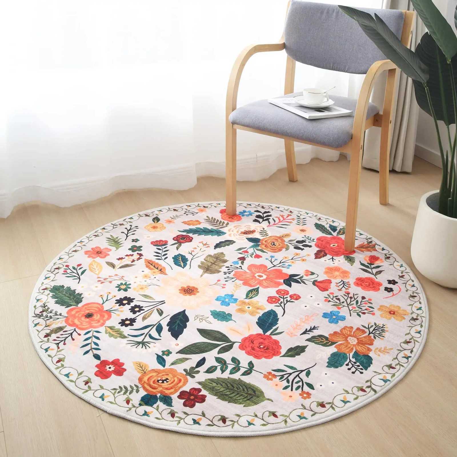 VIKAMA Round Rug 4ft Washable Circle Rug Non Slip Low e Boho Floral Small Area Rug for Bedro Bathro Entryway He Decor Y251216