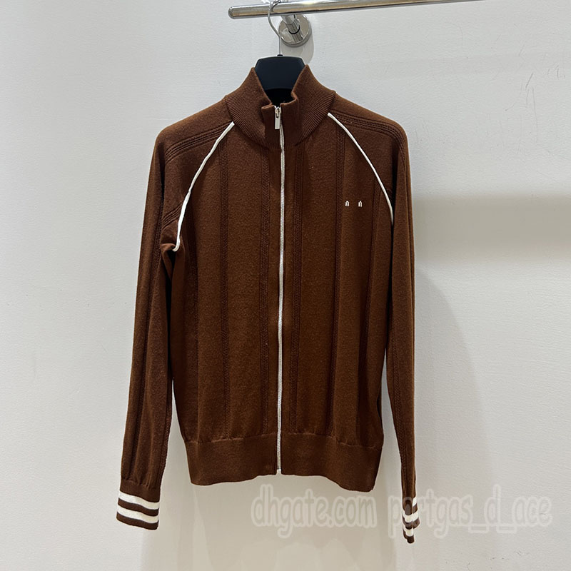 Designer Brown Wool Sweater Cardigan For Women Luxury Long Sleeve Slim Fit Zipper Up Knitted Jacket Spring Autumn Vacation Sweaters Knits