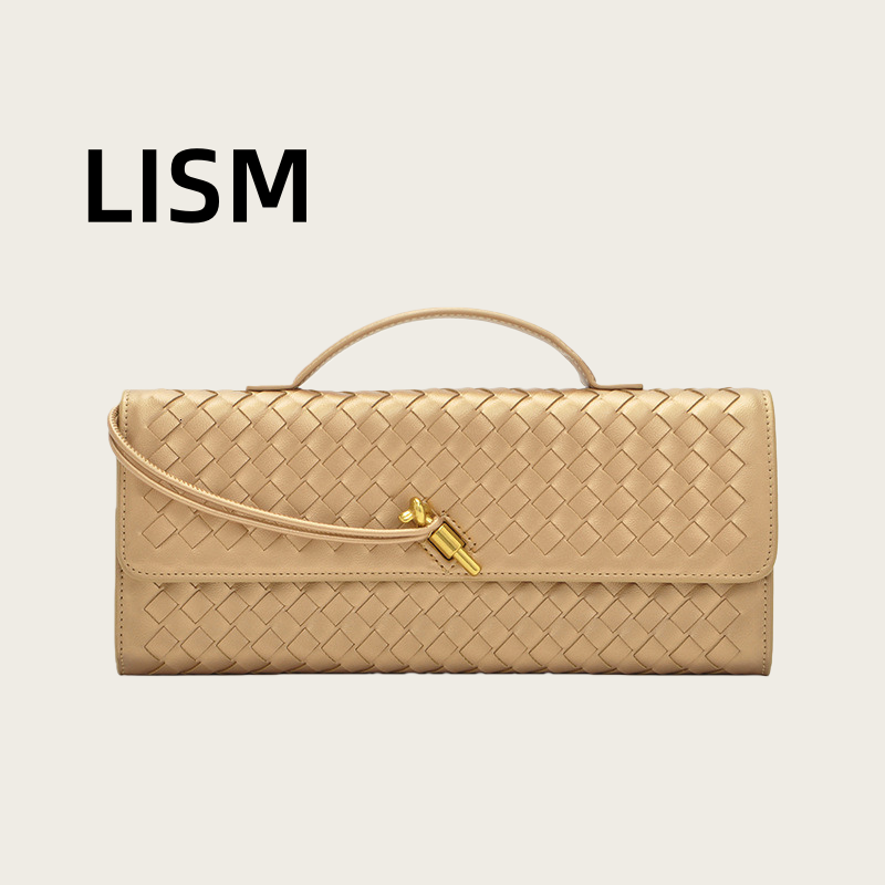 LISM Luxury Women's Shoulder Bag Fashion Weaving Horizontal Armband Stick Bag Soft Leather Portable Trendy Handbag Casual Student Phone Bag pu17
