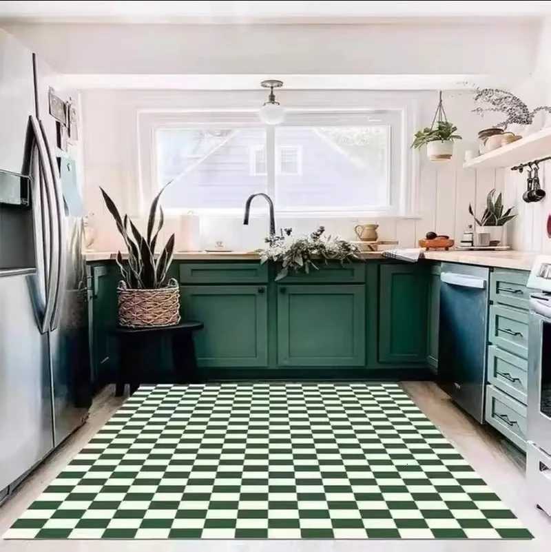VIKAMA Carpet Checkered Living Ro and Bedro Carpet Green and White Checkered Modern Ins Moroccan Floor Mat He Decoration Y251216
