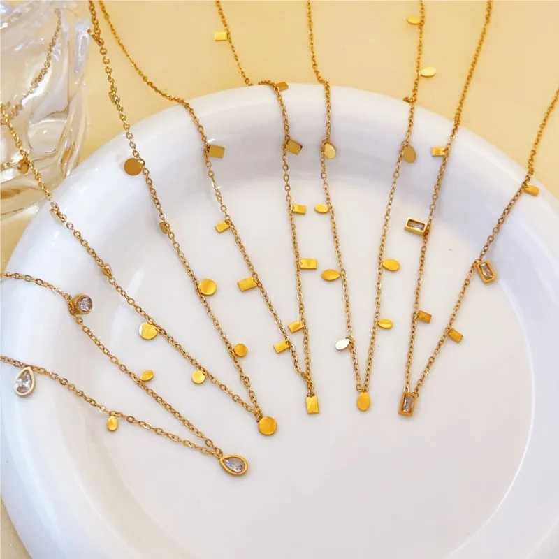 316L Stainless Steel Simple Fashion Zircon Waterdrop Pendant Necklace for Women Trendy Waterproff Chain Neck Party Jewelry Gifts G251217