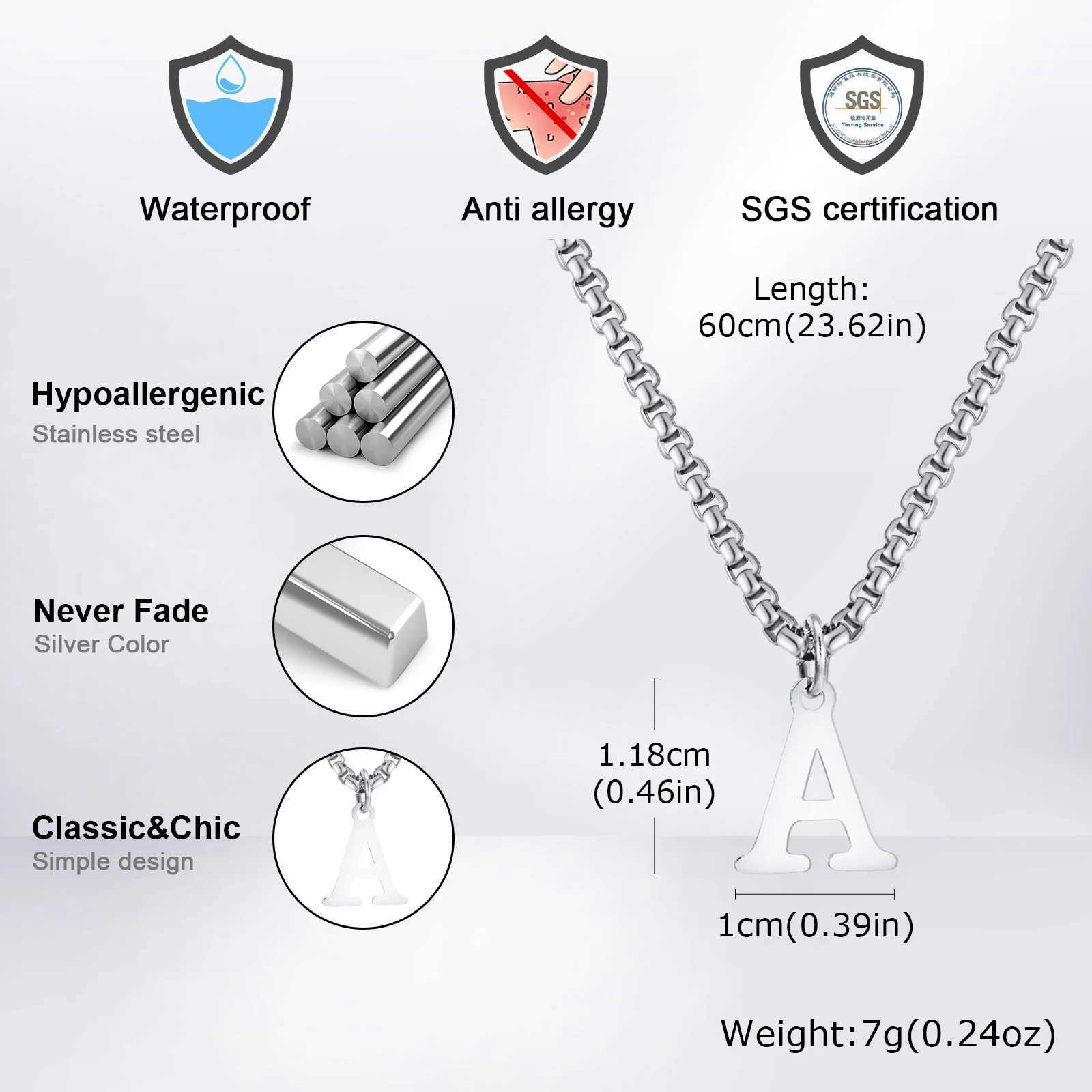 Vnox Simple A-Z Letter Necklace for Men Waterproof Stainless Steel 26 Letters Pendant NecklaceMens Minimal Initial Necklace G251217