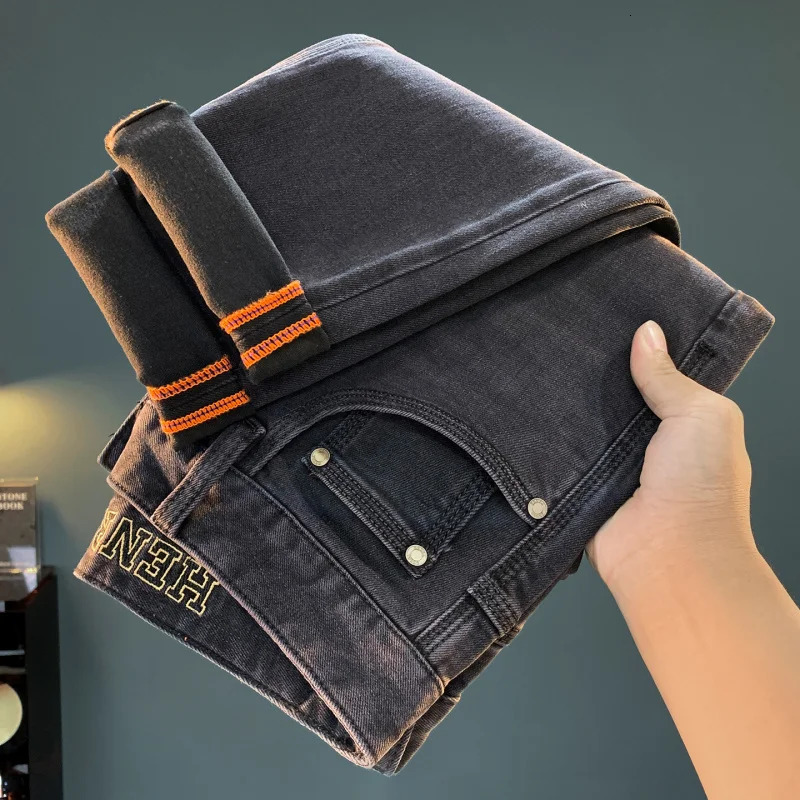 Nine point jeans s 2025 autumn trend black washed elastic versatile highend small leg pants men vintage handso 251205