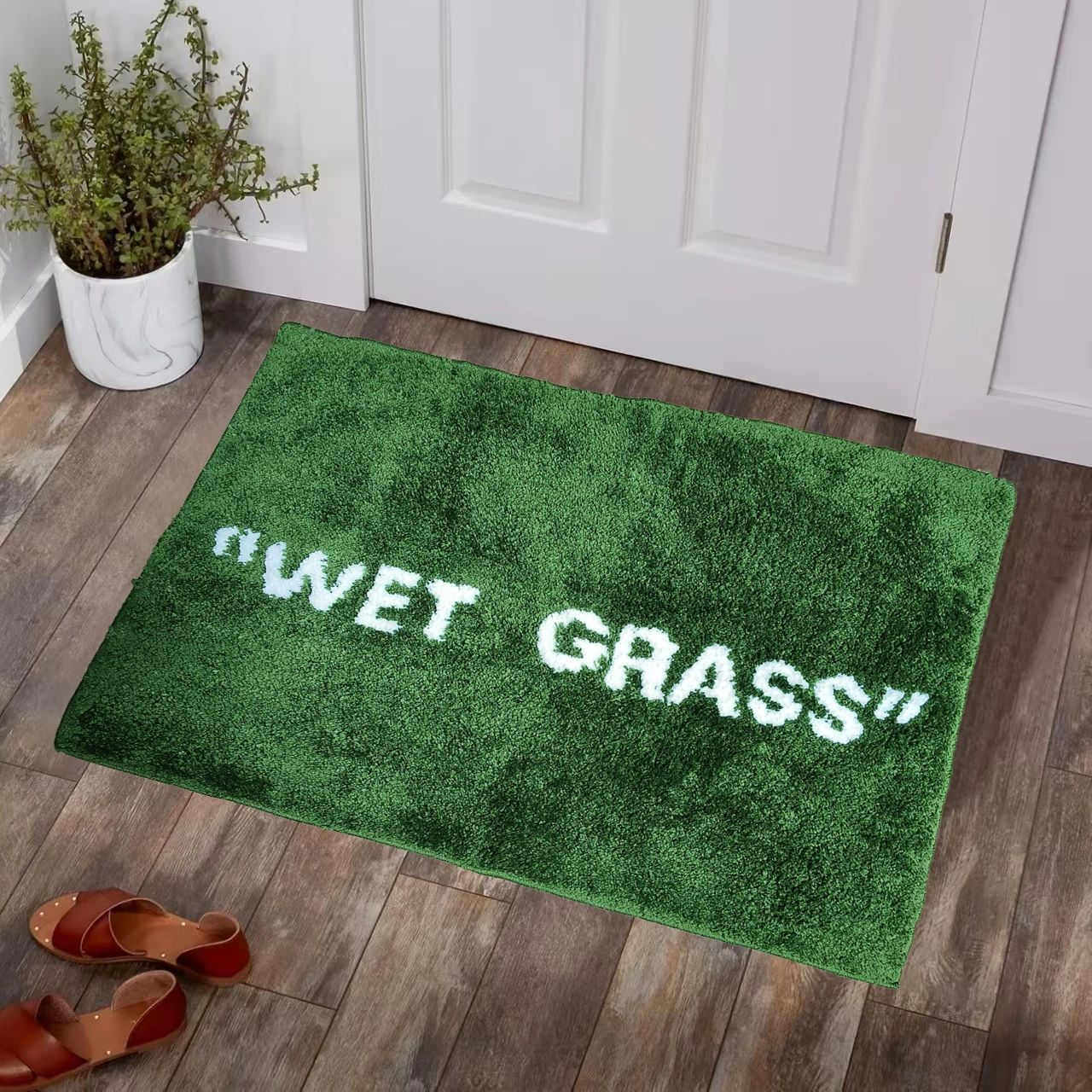 50x80cm Trendy Fashion Wet Grass Doormat Flocking Tufted Carpet Green Grass Fluffy Plush Lounge Bedroom Bedside Rug Floor Mat