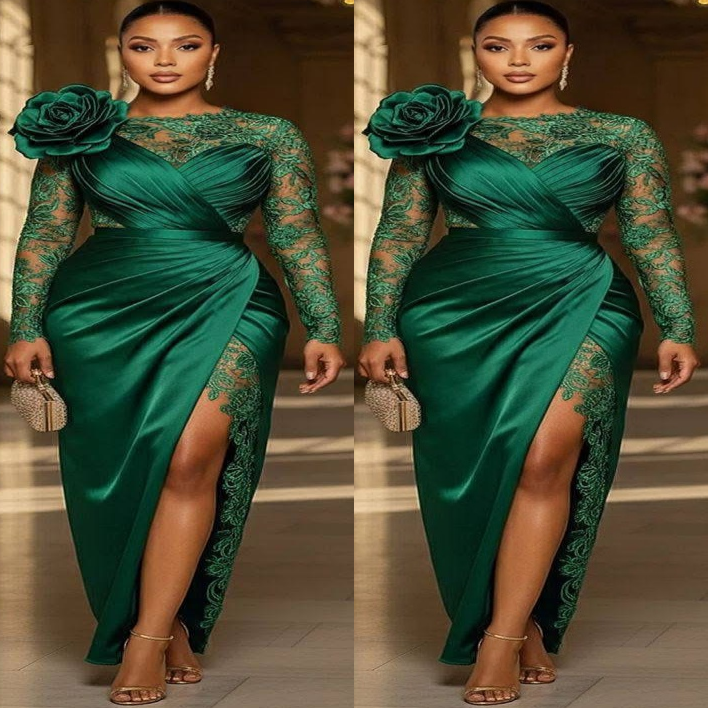 2026 Plus Size Dark Green Sheath Mother Of Bride Dresses Flower Lace Satin Prom Evening Party Mamas Dress Vintage 50s Birthday Wedding Guest Groom Mot