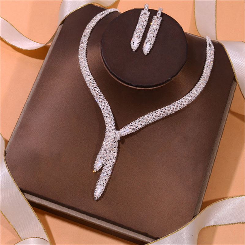 Rhinestone Wedding Jewelry Set Silver Bridal Necklace Earrings Party Prom Costume Jewelry Accessories for Women