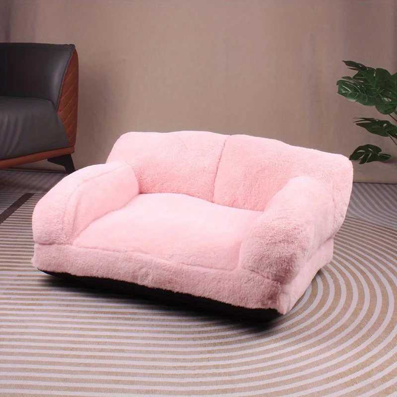 Washable Pet Sofa Bed 224 Plush Dog Cat Couch with Non-Slip Base Plaid Design for Small/Medium Pets M251217