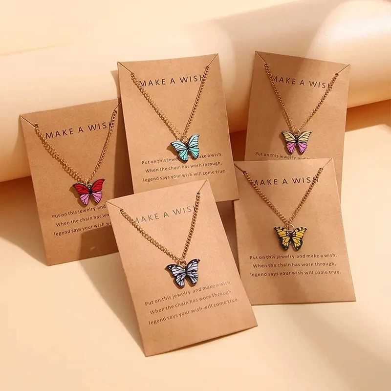 5 Pcs Fashion Boho Colorful Butterfly Necklaces Set for Women Korea Style Pendant Necklace Cute Jewelry Gift 2024 New G251217