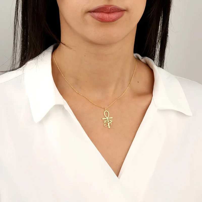 Classic Gold Plated Ankh Eye of Horus Pendant Necklace For Women Ancient Egyptian Jewelry Gifts G251217