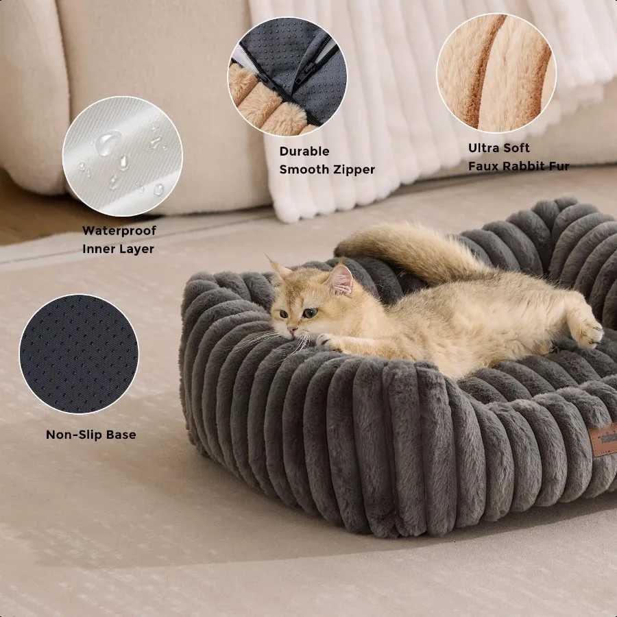 Large Cat Beds Orthopedic Dog Bed for Medium Dogs Rec Pet Bed with Fluffy Removable Washable Cover 25x21x9inches Grey M251217
