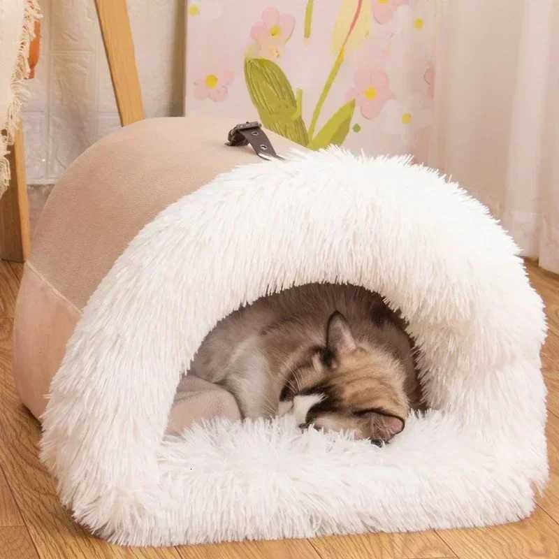 Winter Plush Cat Bed Large Size Dog Kennel Warm Cat House Villa Comfort Kitten Nest Closed Cats Home Puppy Sleep Mat M251217
