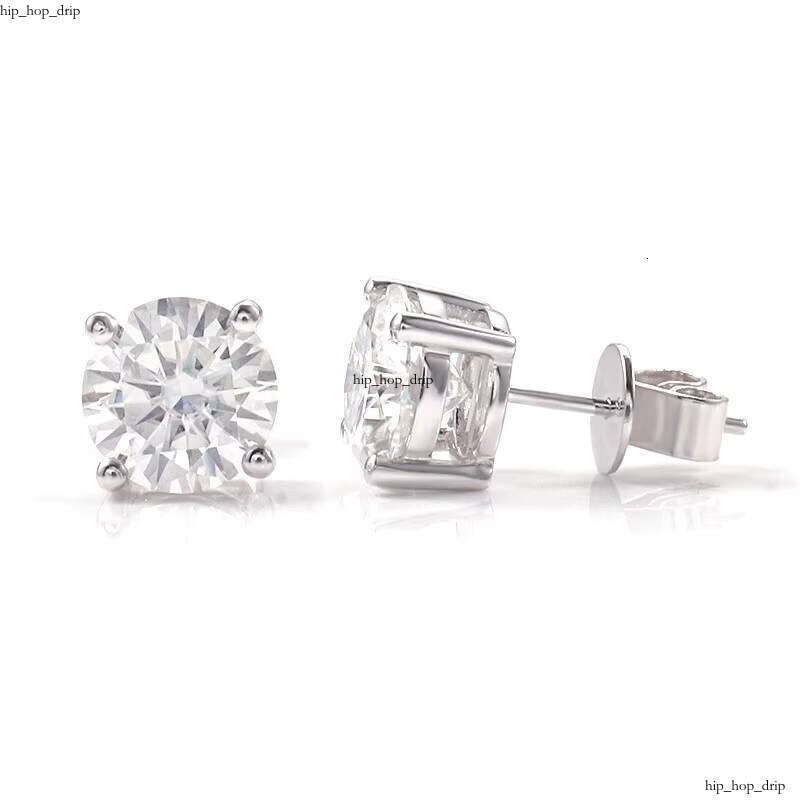 18k Gold Four Claw VVS Moissanite Earrings, Simple and Fashionable Round Earrings for Women