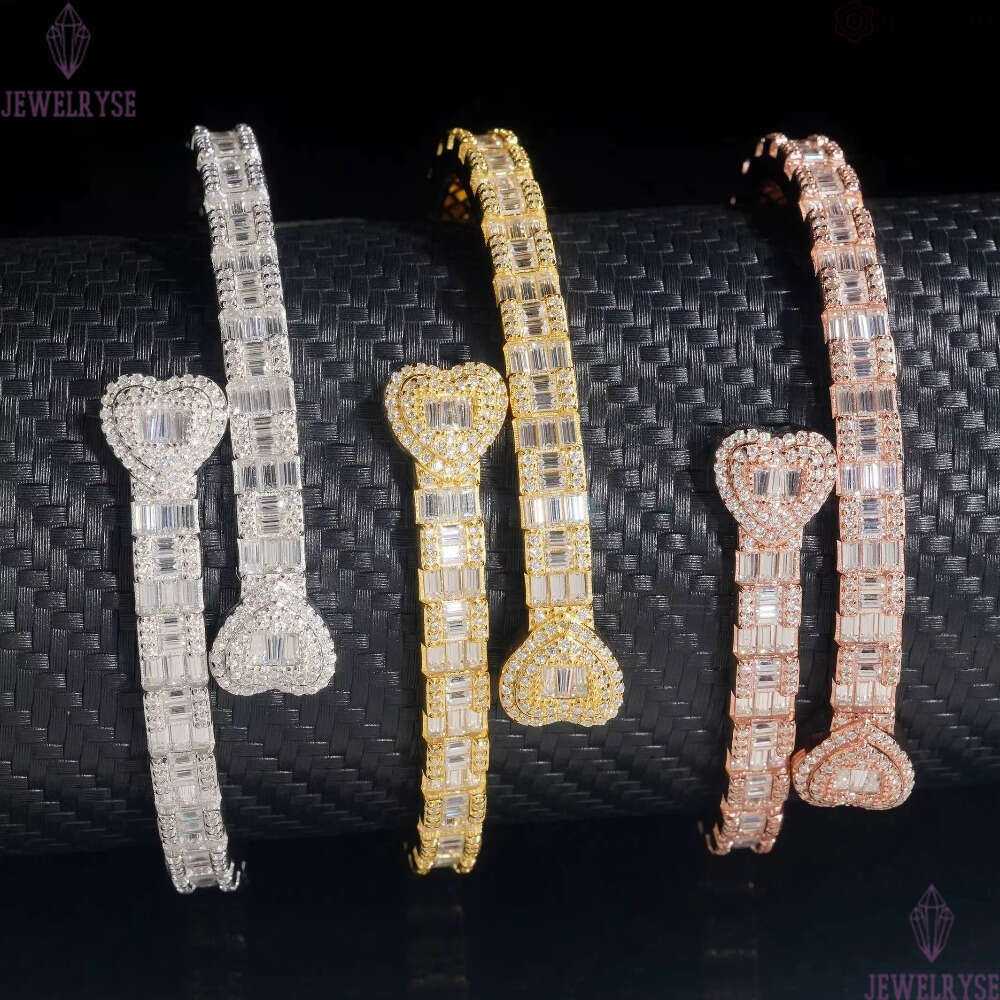 Hip Hop Jewelry 925 Silver Iced Out Fine Jewelry VVS Moissanite Diamond Heart Bracelet Bangle Men