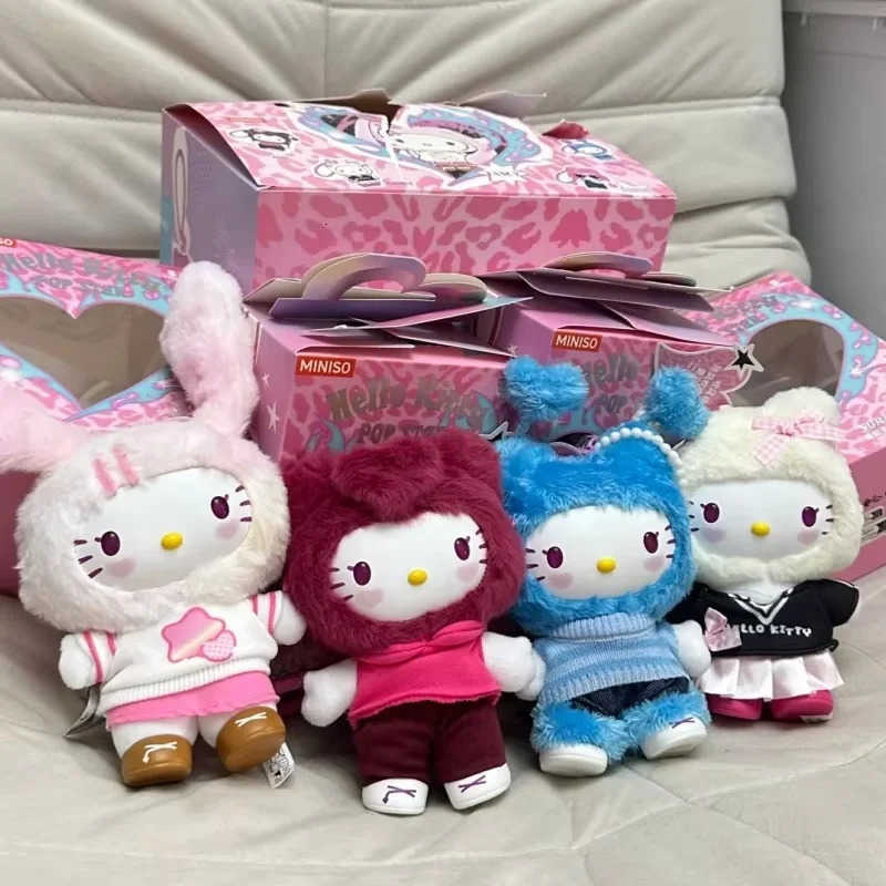 Sanrio Genuine Hello-Kitty Pop Star Velvet Pendant Series Vinyl Doll Blind Box Trendy Kawaii Surprise Gift Lovely Trendy Blind Box Toys H251217
