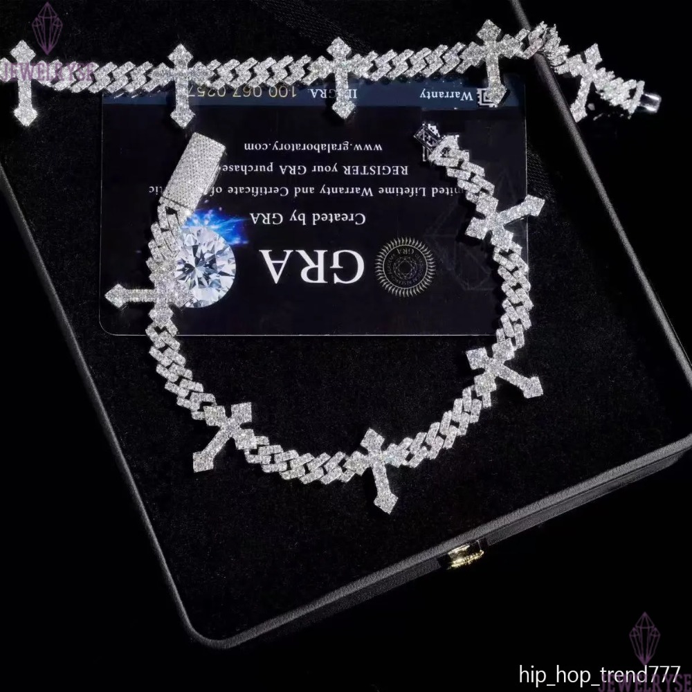 Solid Sier 6Mm Hip Hop For Men Women Fashion Moissanite Cross Cuban K Chain Bracelet A
