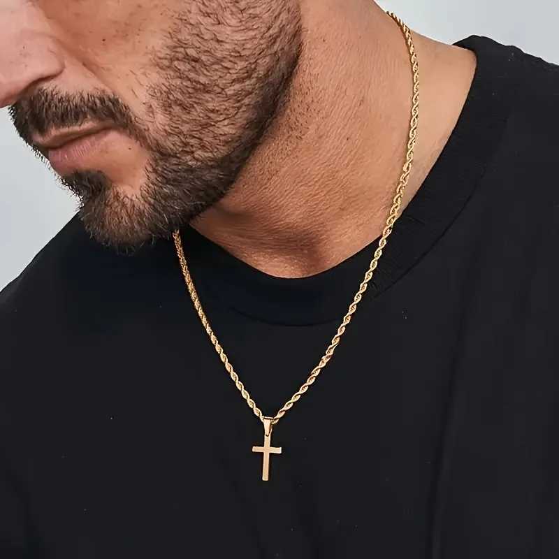 New Stainless Steel Cross Pendant Necklace for Men Women Minimalist Gold Color Jewelry Male Female Necklaces Chokers Gifts 2025 G251217