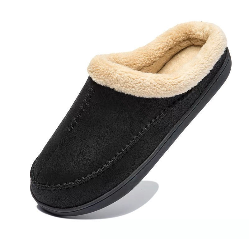 Mens Slippers Home Winter Indoor Plush Warm Shoes Thick Bottom Plush Waterproof Leather House Slippers Man Suede Cotton Shoes 241114