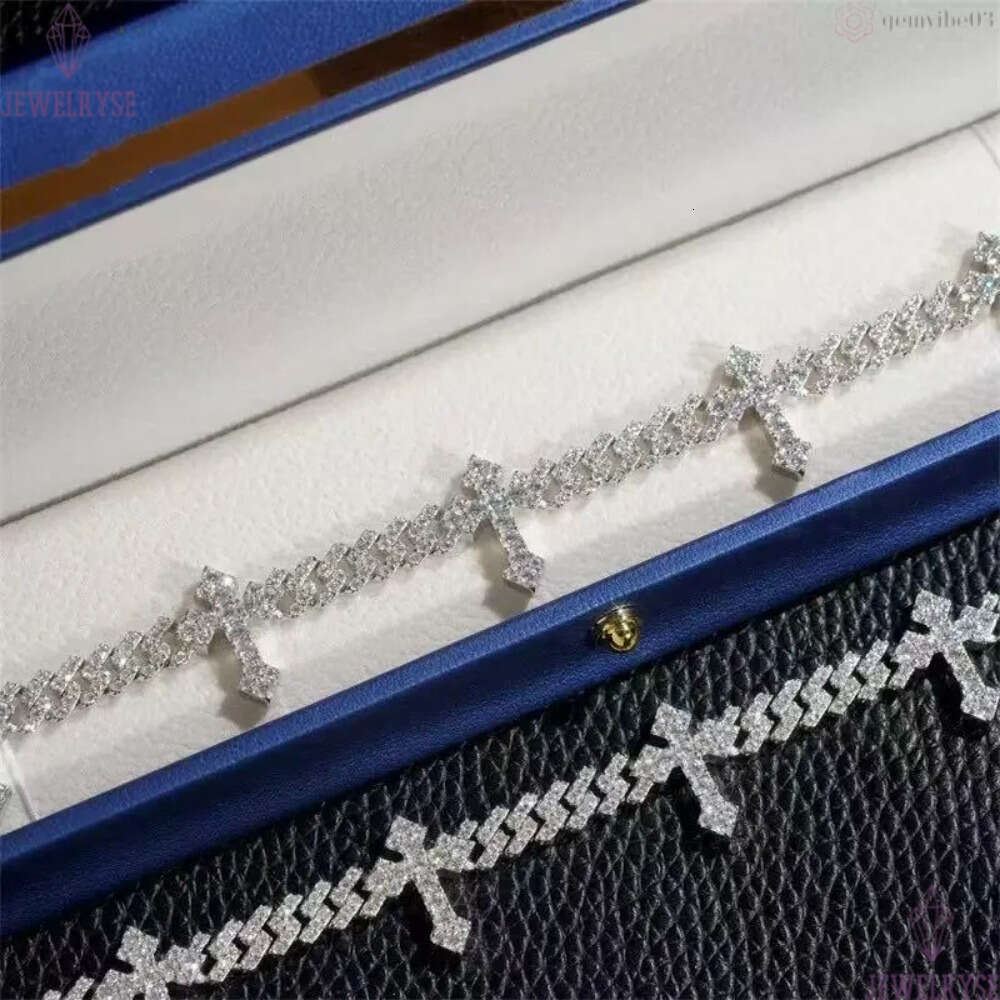 Solid Sier 6Mm Hip Hop For Men Women Fashion Moissanite Cross Cuban K Chain Bracelet A