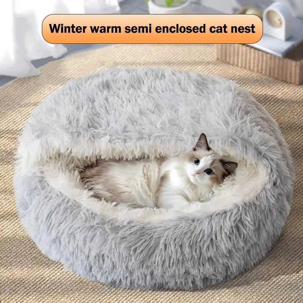 Winter Plush Pet Cat Bed Round Cat Cushion Cat House Warm Cats Basket Pet Sleep Bag Kitten Nest Kennel for Small Dog Cats M251217