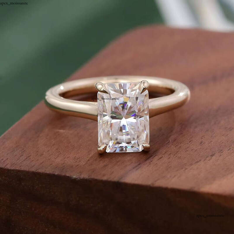 10k Gold 3 CT Radiant Cut Solitaire Ring 7x9mm DEF Color VVS1 Clarity Transparent VVS Moissanite for Wedding and Anniversary - view 5