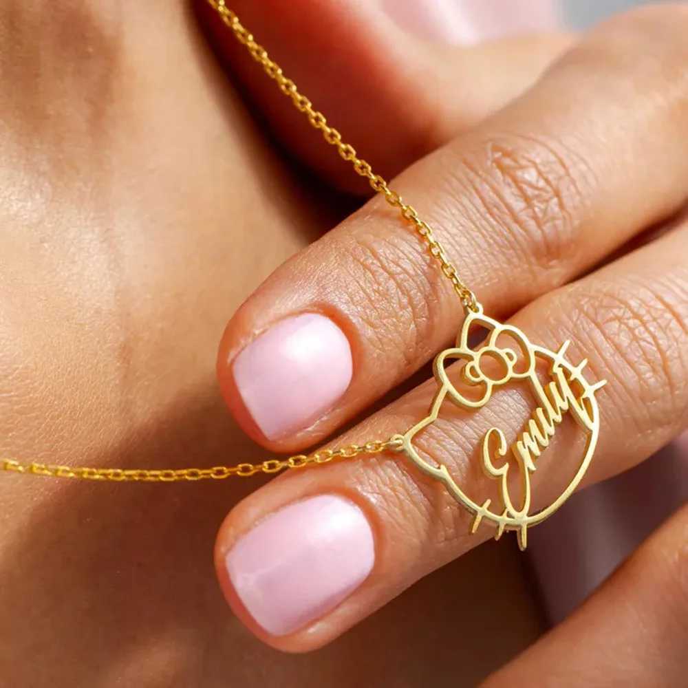 Personalized Name Necklace Custom Cute cat Pendant Stainless Steel Necklace Pet Cat Lovers Jewelry Birthday Gift for Her G251217