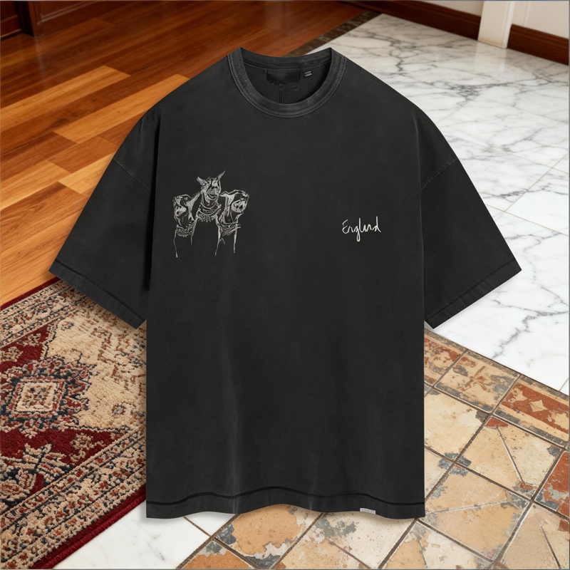 Premium Artistic Sketch Printing Short Sleeve T-Shirt Unisex Hand Drawn Top Tee 25fw 1217