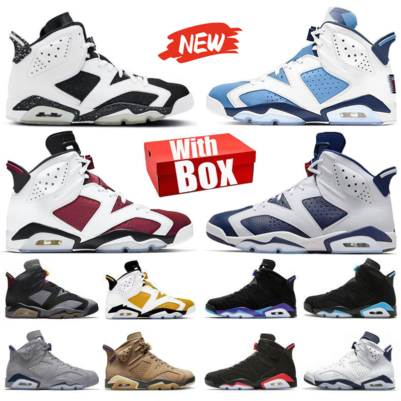 With Box 6 6s Mens Basketball Shoes Men Trainers Sneakers Reverse Infrared Oreo UNC Black Cat Brown Aqua Metallic Silver Midnight Navy Sport Blue White Cool Grey 40-47
