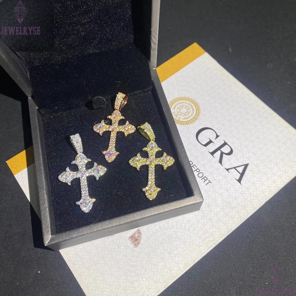 Ready to Ship Hip Hop Moissanite Jewelry Charm Pendants 925 Silver Iced Out VVS Moissanite Diamond Jewelry Cross Pendant