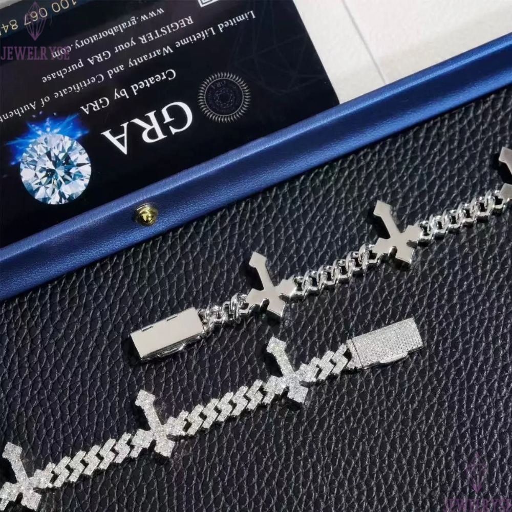 Solid Sier 6Mm Hip Hop For Men Women Fashion Moissanite Cross Cuban K Chain Bracelet A