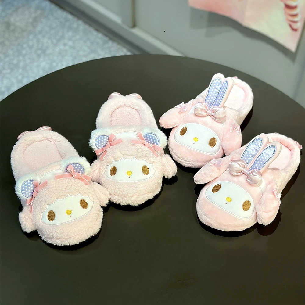 Sanrio Lovely My Melody Slippers Japanese Style Indoor Shoes Cartoon Anime My Sweet Piano Warm Slippers Autumn Winter Flat Non-slip H251217