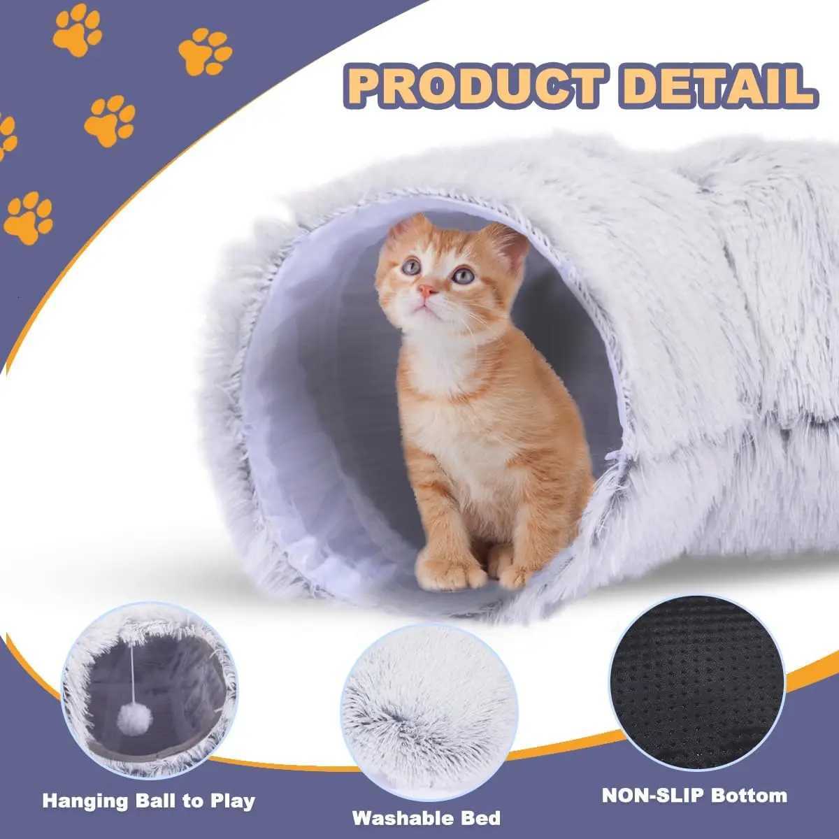 Winter New Arrival Plush Cat Tunnel Bed Foldable Two-in-One round Warmth Pet Nest Thickened Cozy Cuddly Cat Hideaway M251217