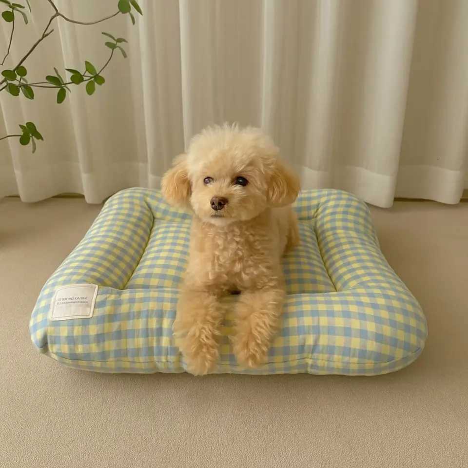 Breathable Warm Dog Bed Pad Macaron Non-slip Plaid Dog Cushion Soft Comfortable Cat Mat Autumn M251217