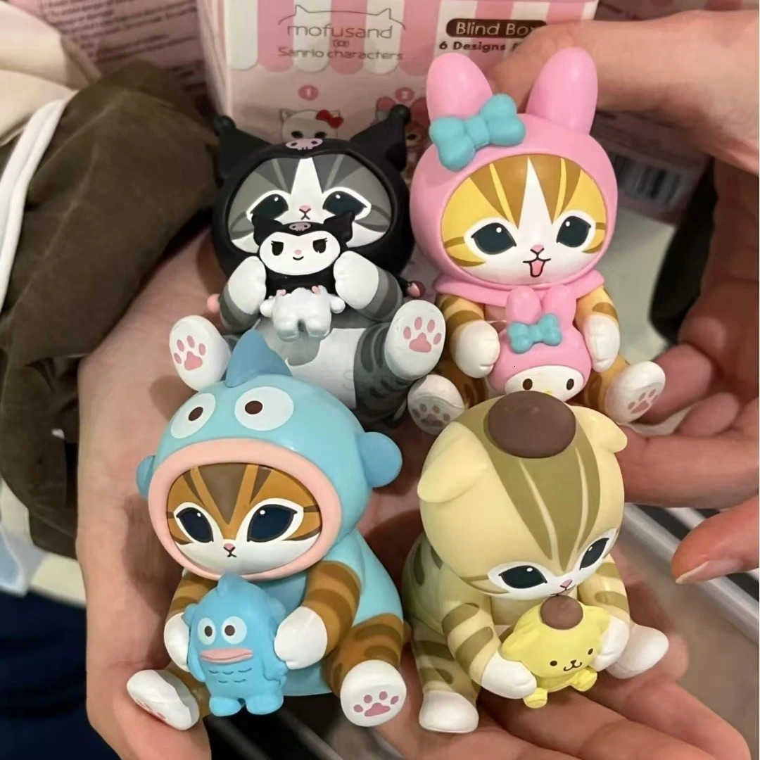 Sanrio New Mofusand co-branded Shark Cat image Ugly Fish doll shows fashionable doll face surprise blind box toys and hobby products H251217