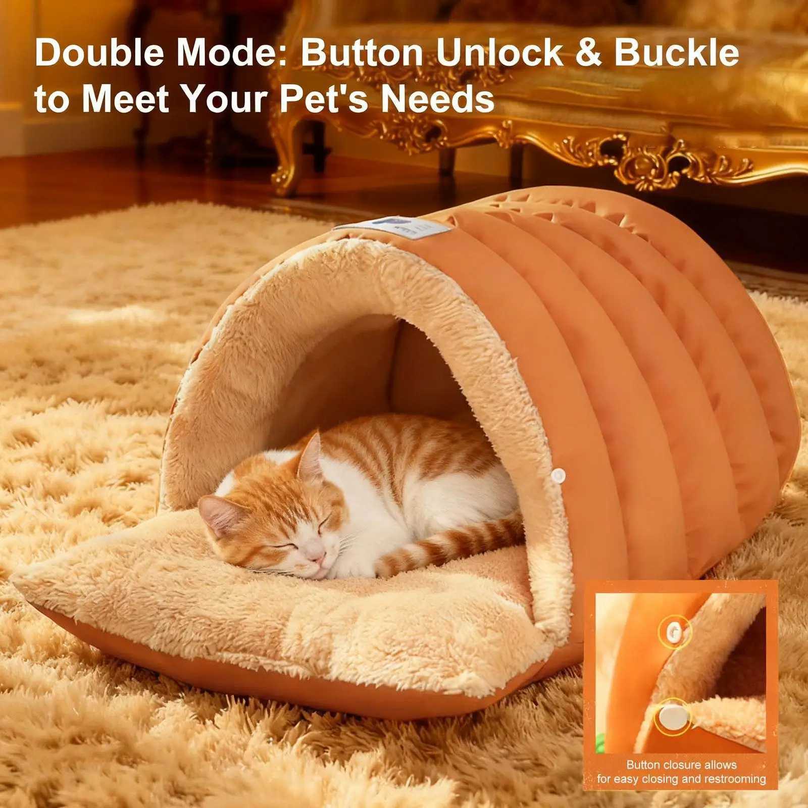 Semi Enclosed Pet Cave Bed Warm Comfortable Windproof Sleeping Sack Washable Pet Nest for Cats Small Dogs Indoor Outdoor M251217