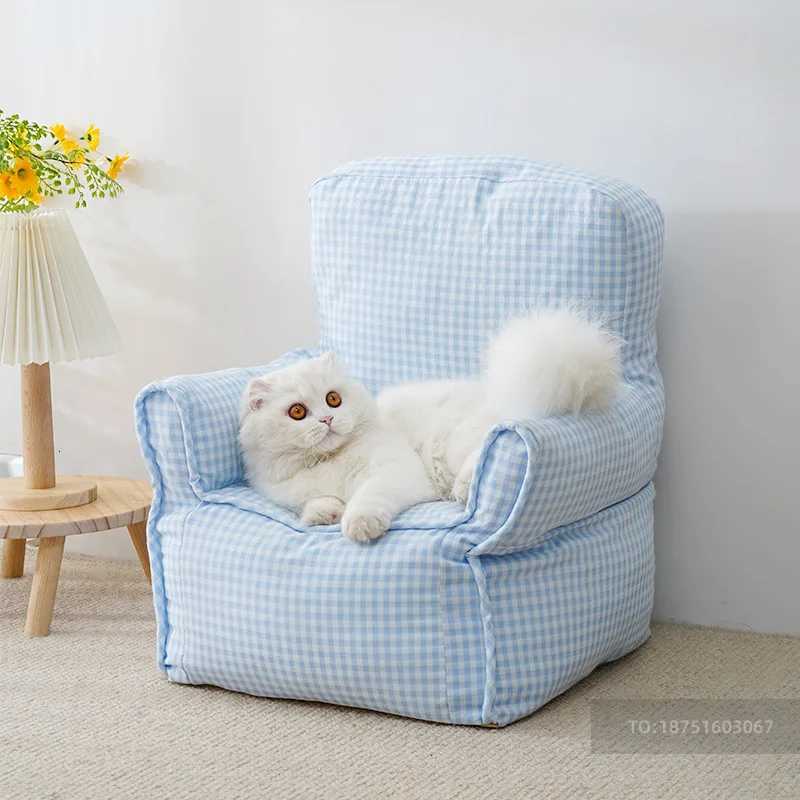 Soft Cat Sofa Pink Cute Beige Blue Plaid Cat Sofa Bed Breathable Waterproof Washable Pet Bed Princess Cat Small Dog Bed M251217