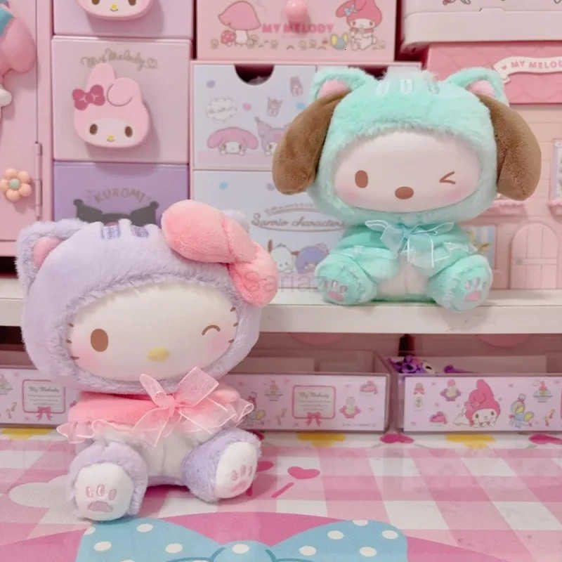 Sanrio Genuine Characters Play With Kittens Series Vinyl Plush Blind Box Kuromi Melody Cute Pendant Anime Doll Mystery Box Gifts H251217